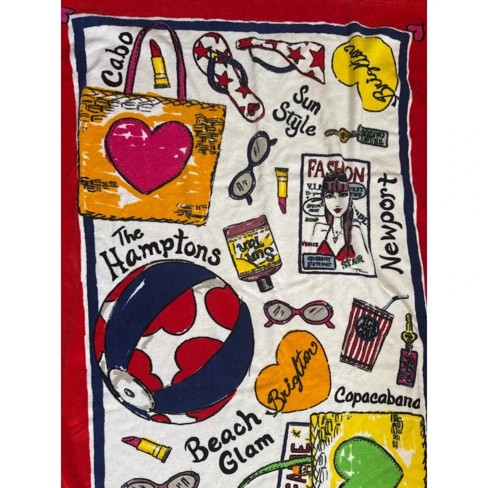 Brighton Beach Glam Cotton Towel Red White Graphic The Hamptons Newport 35x68